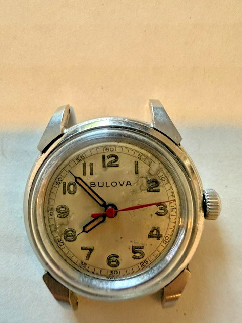Bulova Watertite Swiss military-style men's watch with red sweep second hand, WWII era