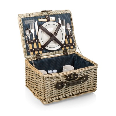 Catalina Picnic Basket for 2 - Wicker Picnic Basket with Picnic Set, (Dahlia ...