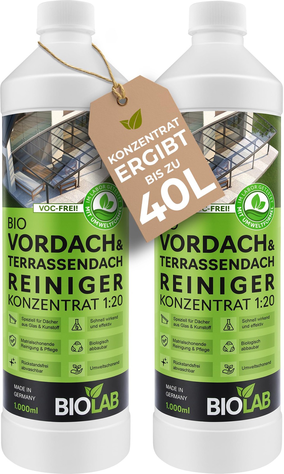 Nettoyant auvent et toiture formule concentrée 1:20 anti-salissures - Duo 2L