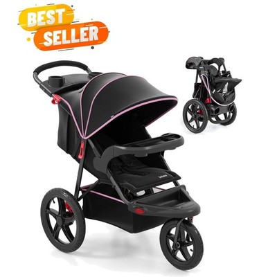 Jogging Stroller, Foldable Jogger with Air-Filled Tires Shock Absorbing Suspe...