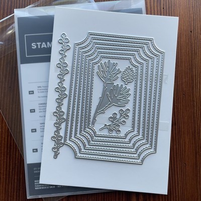 Stampin  Up BRANCHING OUT DIES Layering Fancy Corner Stitched Edge Berries Pine