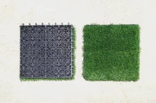 2 pc Artificial Grass Tile Interlocking Deck Turf Square 12x12 in/outdoor decor