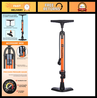 #ad High Pressure Floor Bike Pump with Gauge Compatible with Presta amp; Schrader Val $57.59