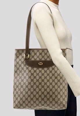 Gucci Vintage Large Coated Canvas & Leather Tote Bag 