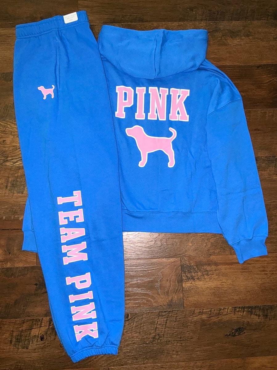 Victoria's Secret Pink Campus FZ Hoodie Pants Set Blue Charge