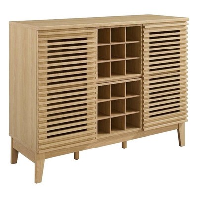 Modway Render Modern Style Particleboard and Laminate Bar Cabinet in Oak