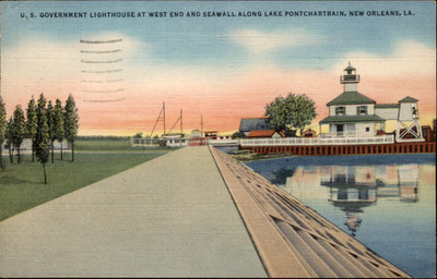 US Government Lighthouse at West End Seawall, New Orleans, Louisiana LA Postcard