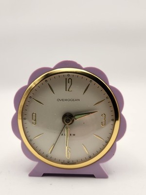 Vintage Overocean Alarm Clock West Germany Lavender Gold MCM Wind Up Works