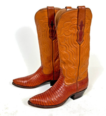 Buffalo Chips Tall Brown Lizard Cowboy Boots Women's 6.0B - Excellent Condition