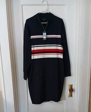NWT Womans Tommy Hilfiger Nordic Lights Navy Sweater Dress Quarter Zip Logo XL