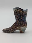 VTG Fenton Art Glass Amethyst Carnival Glass Iridescent Daisy Boot *chip*