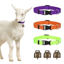 3-Pack Goat Collars with Bells, 13.8"-20.5" Polyester Purple, Orange, Green 