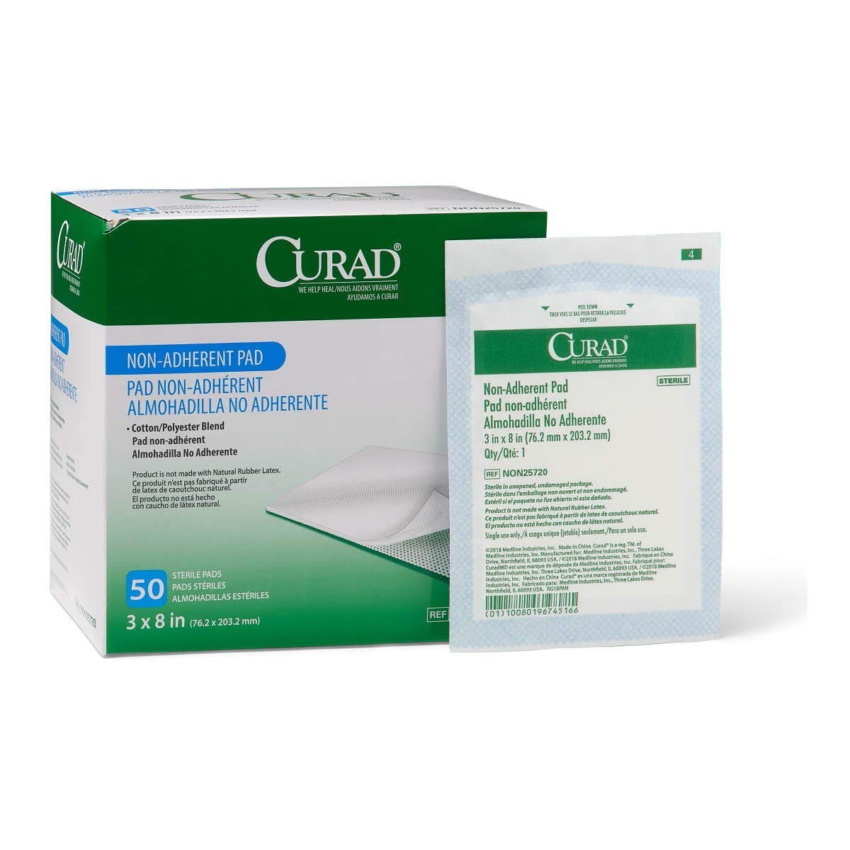Curad Sterile Non-Adherent Pad, 3" X 8" Size, Pack of 50 NON25720Z 