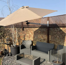 Wall Mounted Parasol Outdoor Patio Canopy Garden Deck Rotating Sun Umbrella 2.5m