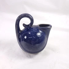 Vintage Dryden Pottery Ball Creamer Pitcher Swirl Handle Blue Miniature Pitcher