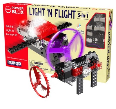 -Blox Power Blox Light N' Flight 5-in-1 STEM Kit (58 Pieces), Light Up Buildi...