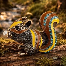 Multicolor Enamel Rhinestone Squirrel Brooch Pin with Imitation Pearl