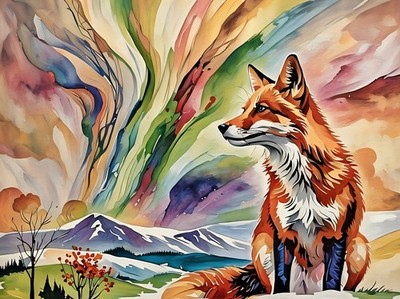 Fuchs Nordlichter Grußkarte A5 Größe Geburtstag Jahrestag Rahmen Szene UK