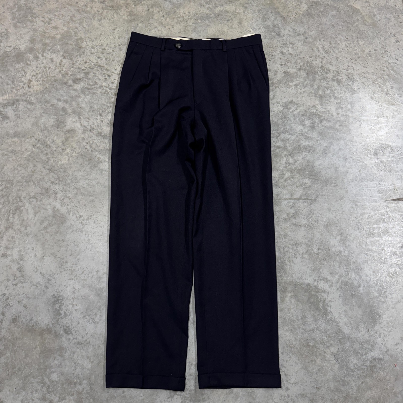 Vintage Givenchy Monsieur Dress Pants Mens 36x34 Navy Blue Pleated Cuffed Formal