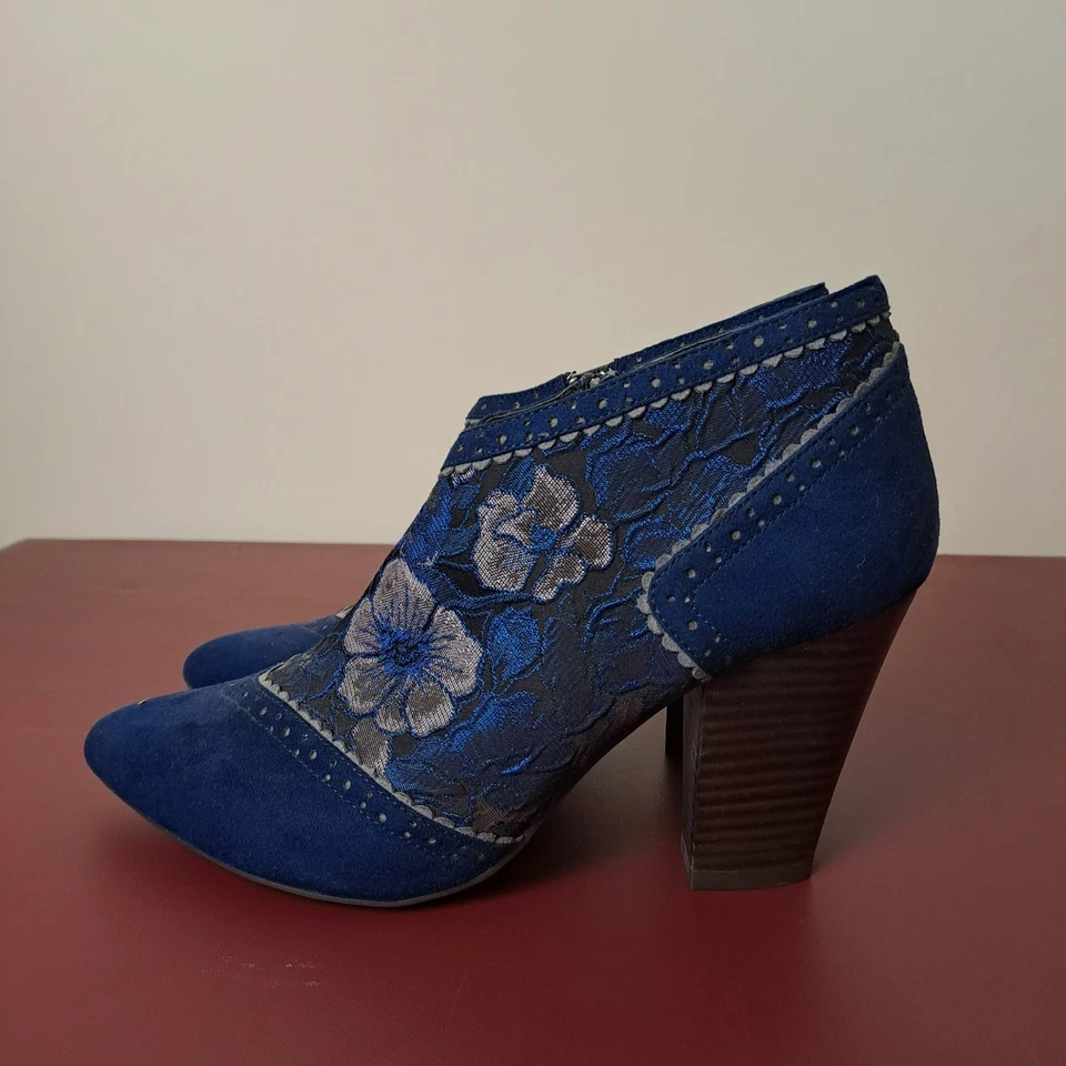 Ruby Shoo Nicola Boots Womens Size 8 Blue Floral Boho Heeled Ankle Booties Foto 2 de 4