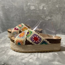 Dirty Laundry Women 7.5 Colorful Crochet Platform Espadrille Slides Sandals Boho