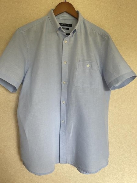 Men French Connection T-Shirt Blue Linen 40 /L /
