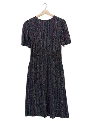 M&S COLLECTION Kurzarmkleid Damen Kleid Gr. DE 40 lila-blassgelb-schwarz Elegant
