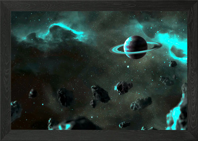 Saturn and Asteroids Framed Wall Art Poster Canvas Print Picture