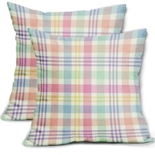 Pillow Covers 18x18 Inch Easter Decorations 18" x 18" Pack of 2 Spring Plaid