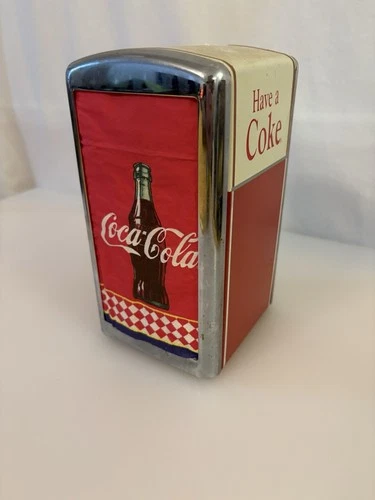 Vintage 1992 50's Diner Coca Cola "Have A Coke" Metal Napkin Dispenser W/ Napkin