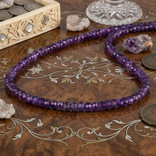AAA++ Purple Amethyst 3-5MM Faceted Rondelle Gemstone Beaded Women Necklaces 18" - product listing photo