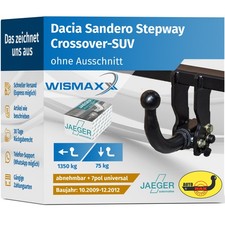 ANHÄNGERKUPPLUNG abnehmbar für Dacia Sandero Stepway 09-12 +7pol E-Satz ABE