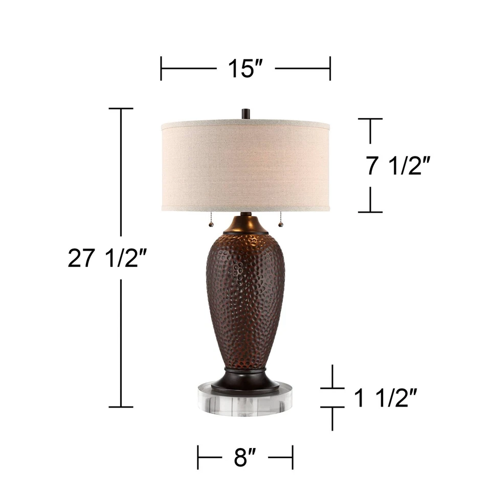 Conjunto de 2 abajures de mesa rústicos Cody com risers redondos 27 1/2" de altura bronze quarto - Imagem 4 de 4