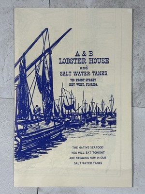 Vintage A & B Lobster House Menu Key West FL Nautical Seafood Brochure Map 1950s
