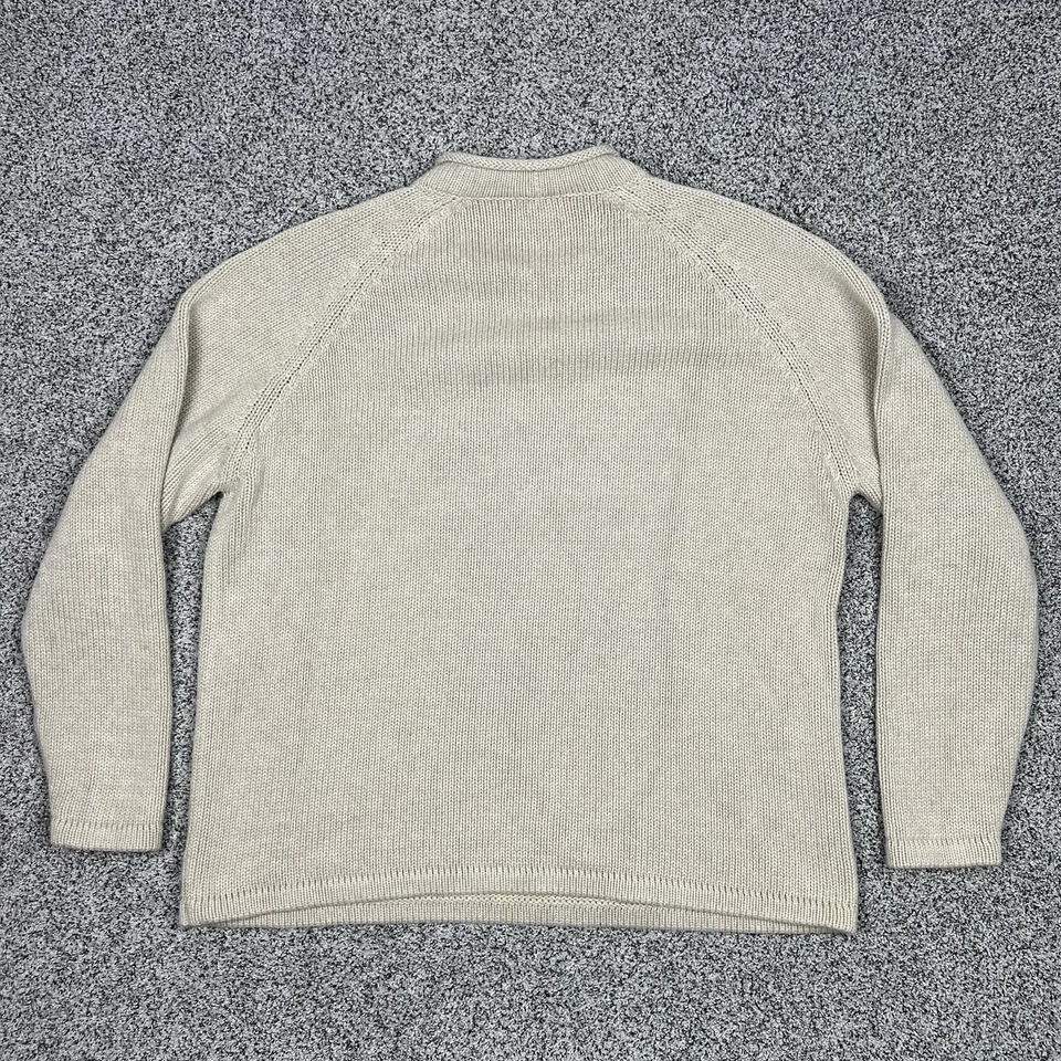 Suéter LL Bean Para Hombres XL Cuello Redondo Beige Grueso Tejido Gofre Pescador Pullover Foto 3 de 4
