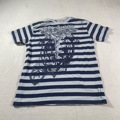 Y2K Shirt Womens Extra Large Blue Grunge Embroidered Cross