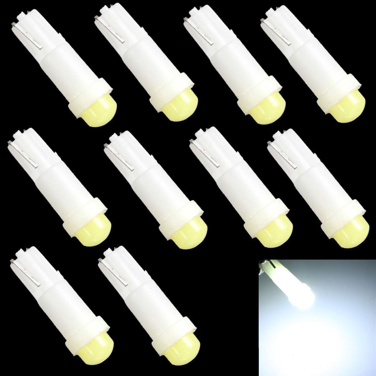 10pcs of T5 White 58 74 Dashboard Gauge COB SMD LED Wedge Dash Bulb