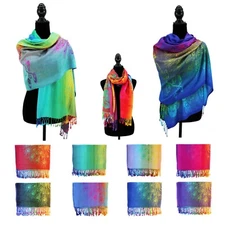 New Multi Colorful Peacock Print Pashmina Scarf Shawl