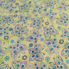 Flannel Fabric Light Green w/ Butterflies Print 1 and 3/4 yd.