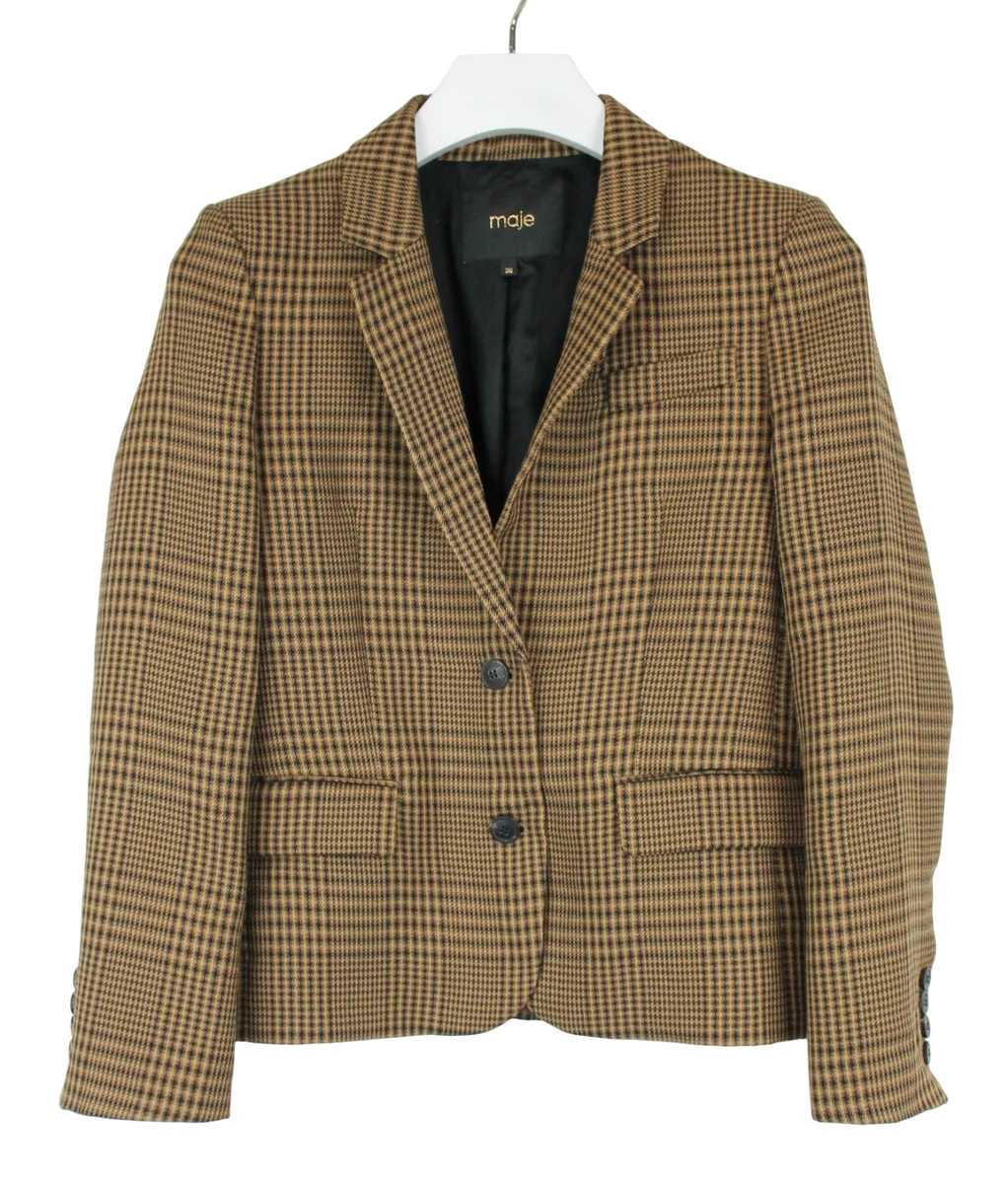 Veste Mi-longue Maje - Taille 36fr - Couleur Chiné Gris/orange/noir/blanc - Très Bon état