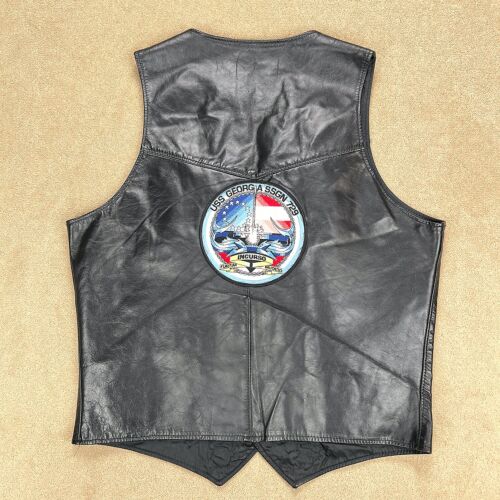 Vintage Sears The Leather Shop Vest Mens 42 Tall Black Dragon Biker Motorcycle - Picture 2 of 15