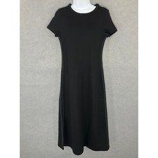 Talbots Petite Black Midi Dress Short Sleeve Career Casual Side Slits Sz 2