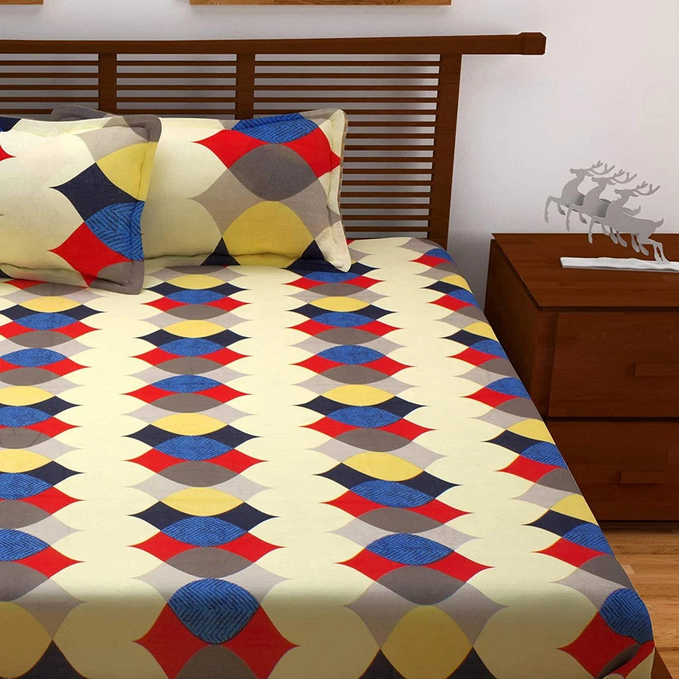 Sábana bajera doble estampada de algodón Jaipuri con 2 fundas de almohada tamaño queen, multi Foto 3 de 4