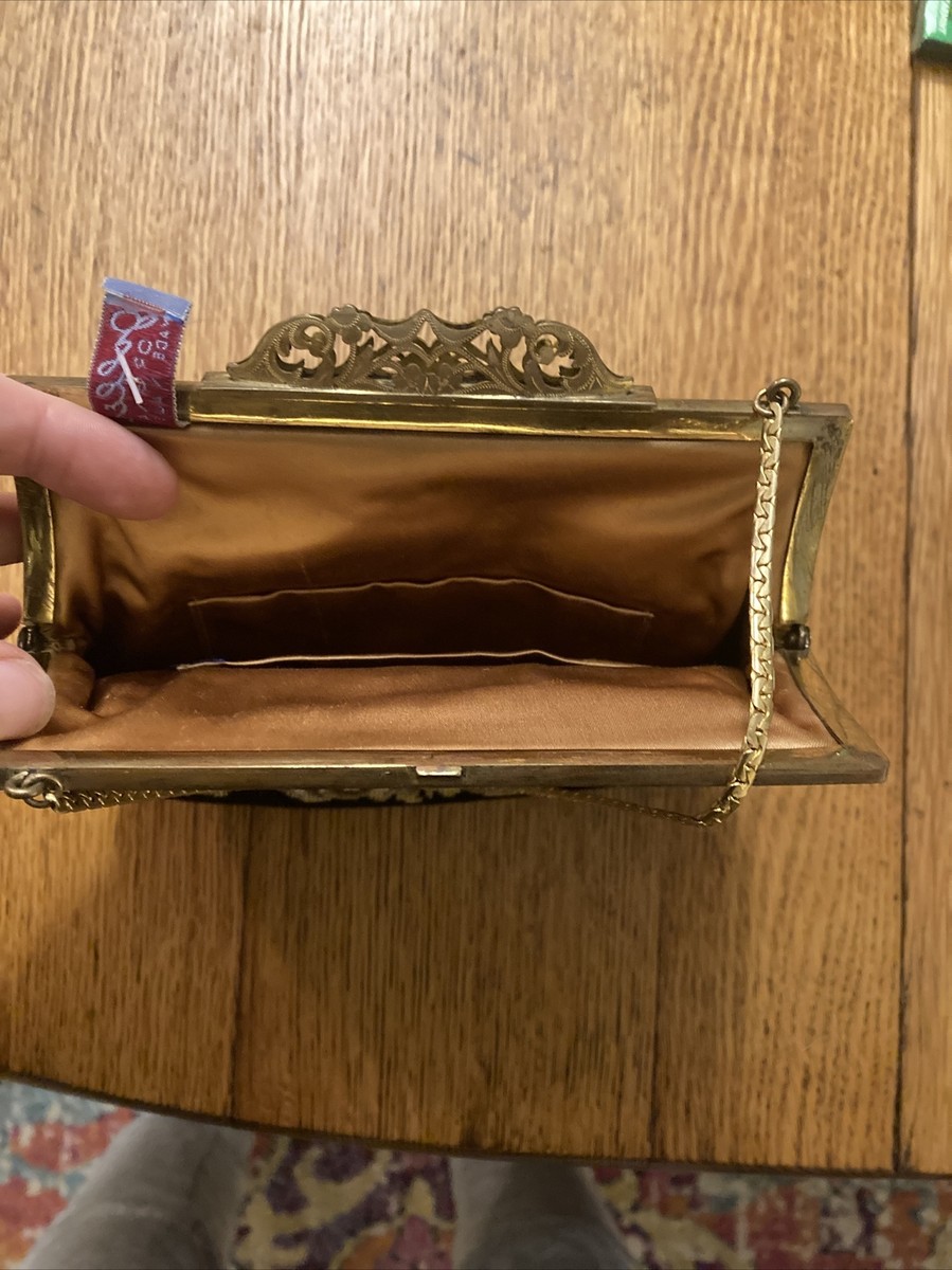 Antique/Vintage Petit Point Floral Tapestry Clutch Purse