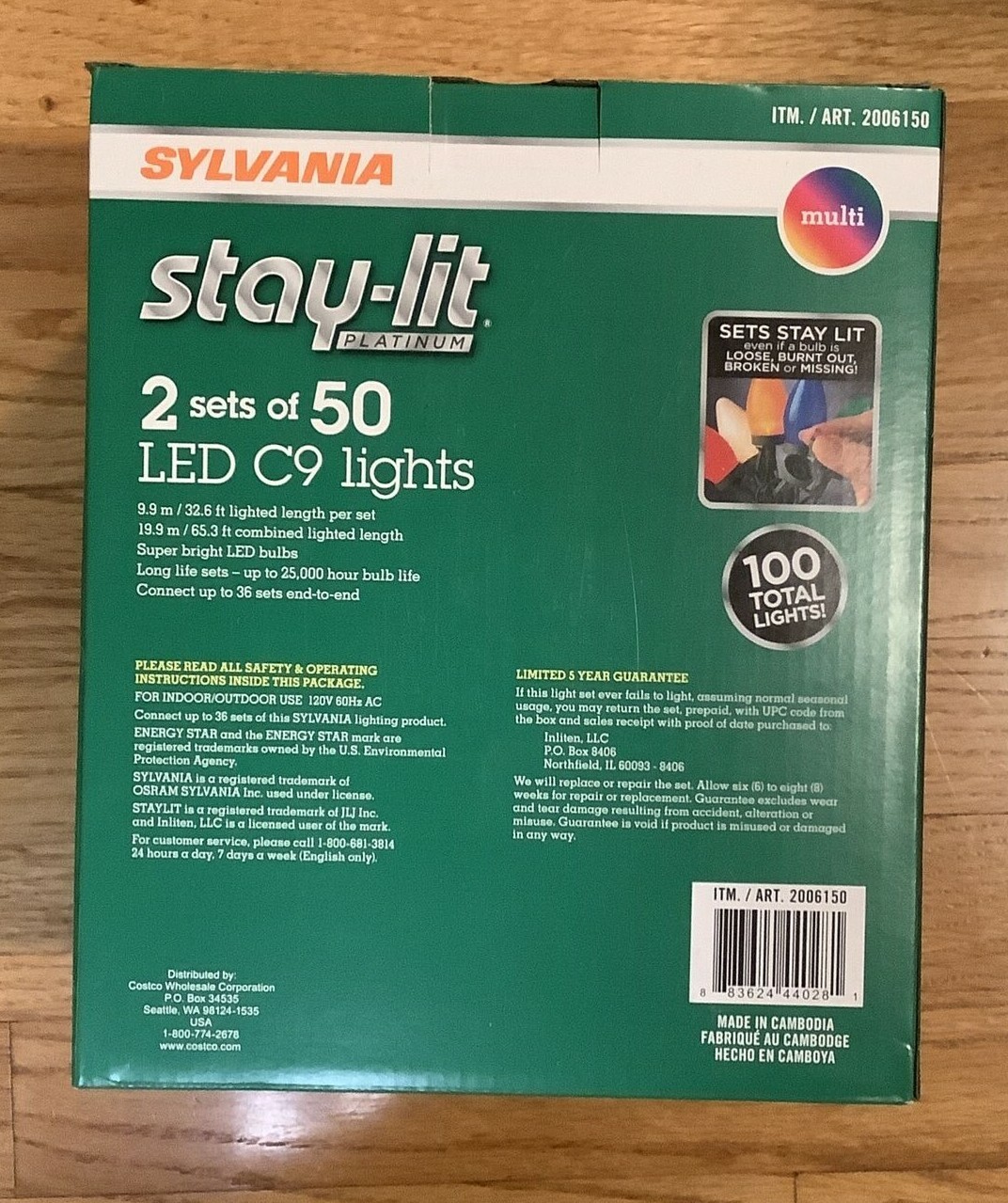 Sylvania StayLit Platinum LED C9 Christmas Lights Set 2 Sets Of 50