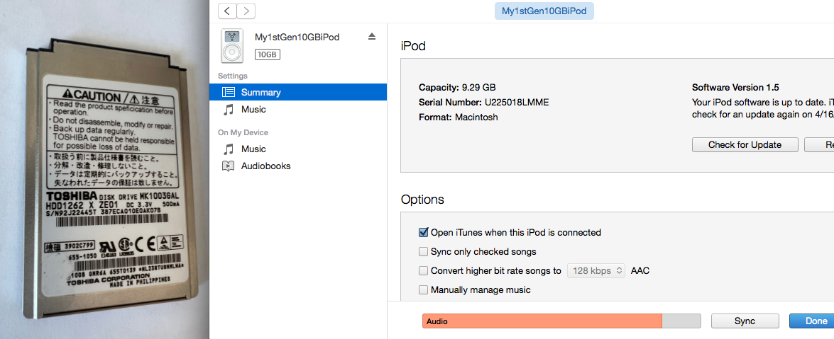 REPLACE FRESH 10GB HARD DRIVE ORIGINAL IPOD CLASSIC 1ST GEN M8541