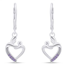 Mom Baby Heart Dangle Earrings 925 Sterling Silver Round Simulated Birthstone