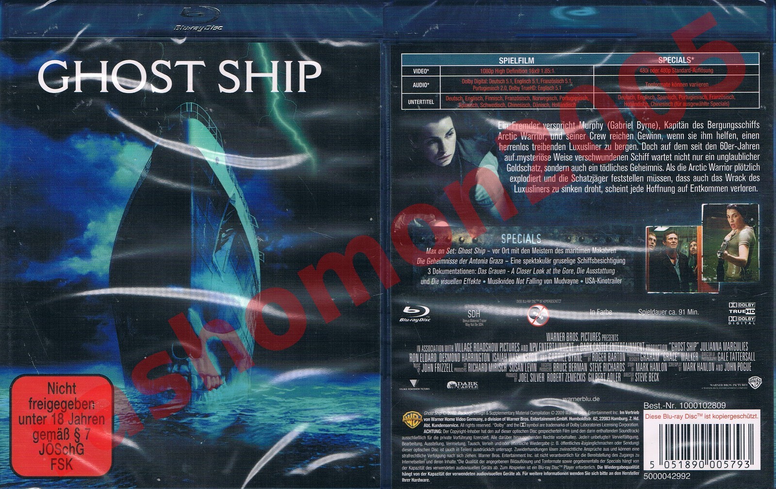Blu-ray GHOST SHIP 2002 Gabriel Byrne Julianna Margulies Karl Urban Region B NEW