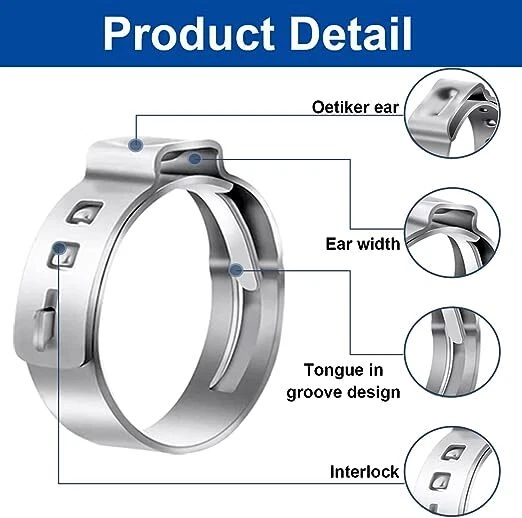 260Pcs Constant Tension Crimp Stepless Cinch Single Ear Hose Clamp Kit for Pipe - image 4 of 4