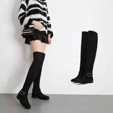 stivali coscia ginocchio donna nero tacco 2 cm eleganti pelle sintetica 9654